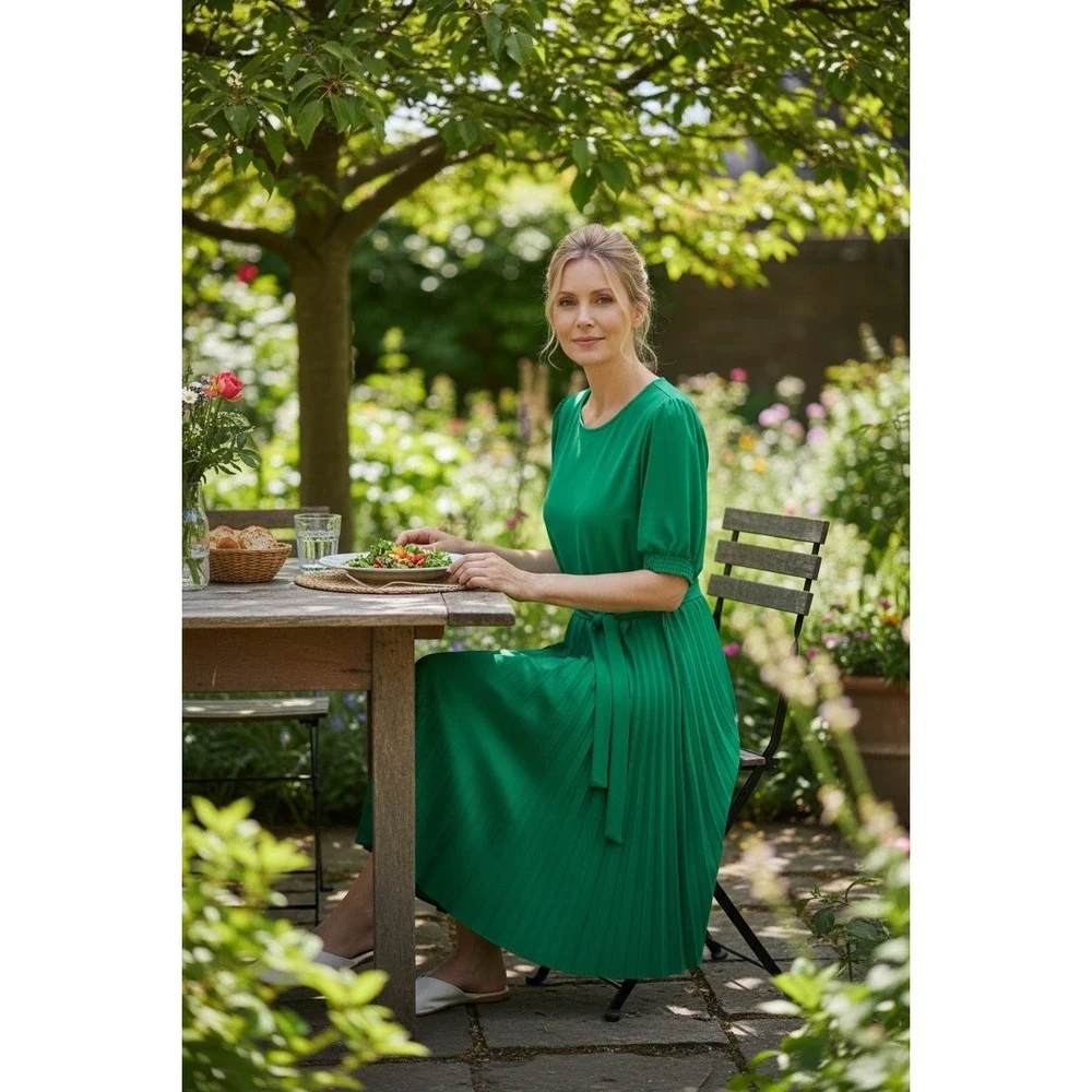 NWT!!, "LONA"Sage Green Dress, Pleated,Crinkled, Slit Sleeve, Fairy,Flowing - Picture 1 of 13